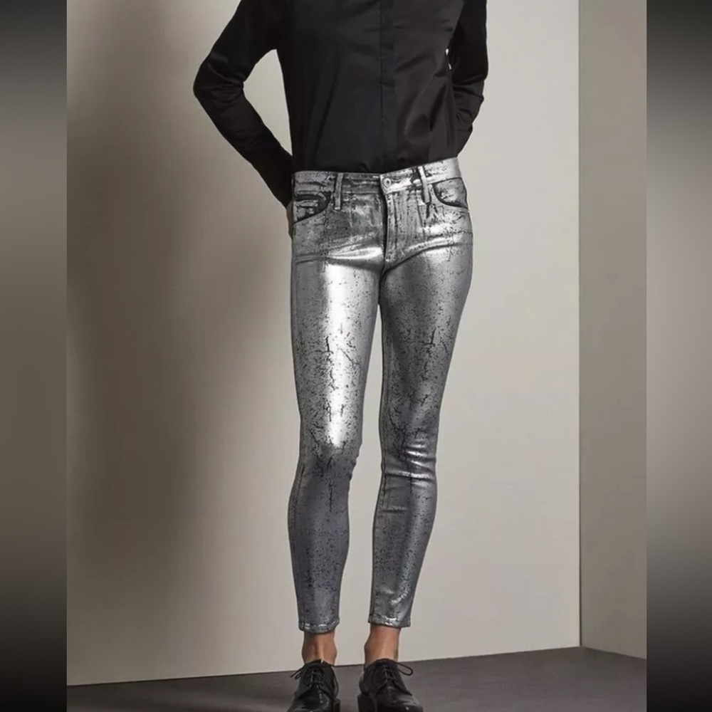 AG - Silver Metallic Skinny Jeans - Size 24R